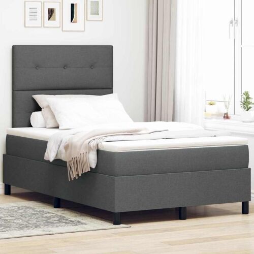 Box spring krevet Tamno siva 120 x 200 cm tkanina - Tamno siva 120 x 200 cm Prošiveno gumbima Cijena