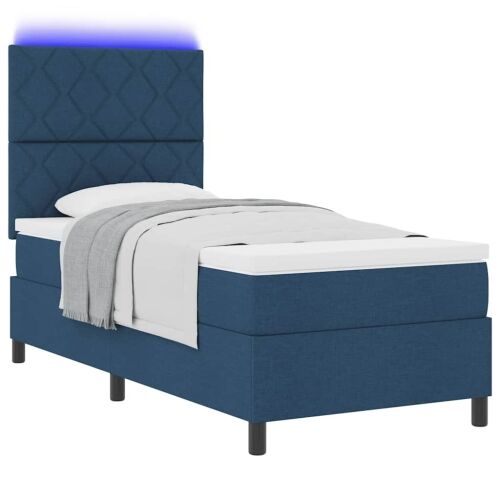 Box spring krevet s LED trakama Plava 90 x 190 cm tkanina - Plava 90 x 190 cm Dizajn s rombovima Cijena