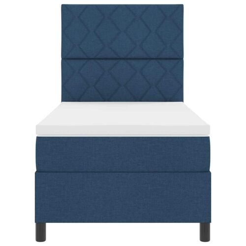 Box spring krevet s LED trakama Plava 90 x 190 cm tkanina - Plava 90 x 190 cm Dizajn s rombovima Cijena