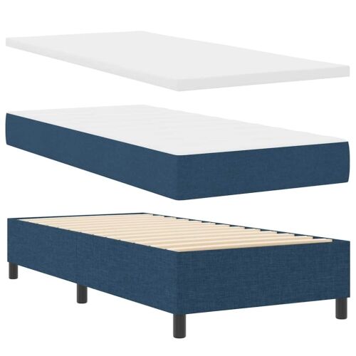 Box spring krevet s LED trakama Plava 90 x 200 cm tkanina - Plava 90 x 200 cm Dizajn s rombovima Cijena