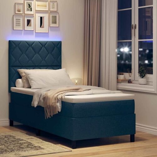Box spring krevet s LED trakama Plava 90 x 200 cm tkanina - Plava 90 x 200 cm Dizajn s rombovima Cijena