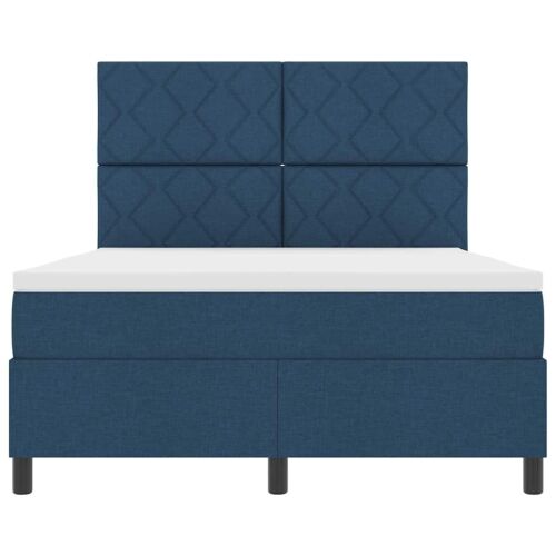 Box spring krevet s LED trakama Plava 140 x 190 cm tkanina - Plava 140 x 190 cm Dizajn s rombovima Cijena