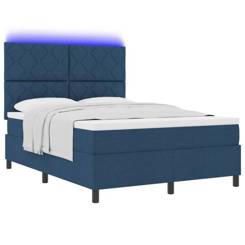 Box spring krevet s LED trakama Plava 140 x 190 cm tkanina - Plava 140 x 190 cm Dizajn s rombovima Cijena