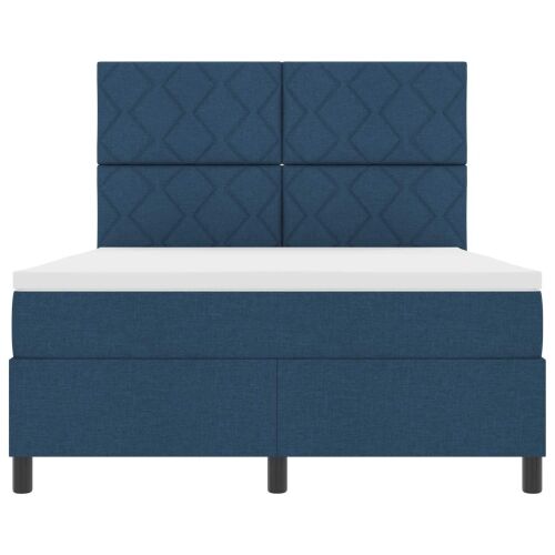 Box spring krevet s LED trakama Plava 140 x 200 cm tkanina - Plava 140 x 200 cm Dizajn s rombovima Cijena