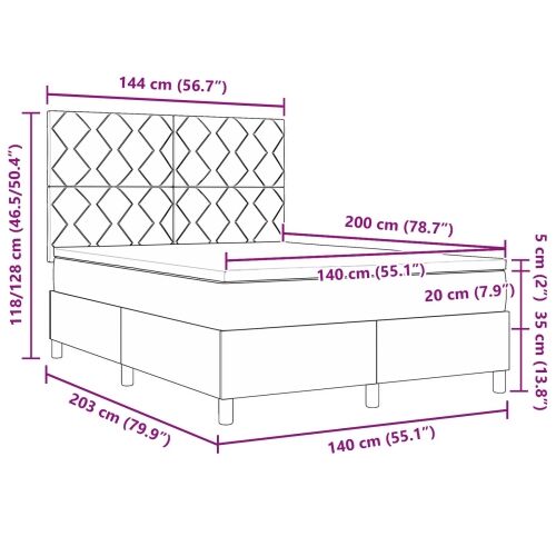 Box spring krevet s LED trakama Plava 140 x 200 cm tkanina - Plava 140 x 200 cm Dizajn s rombovima Cijena