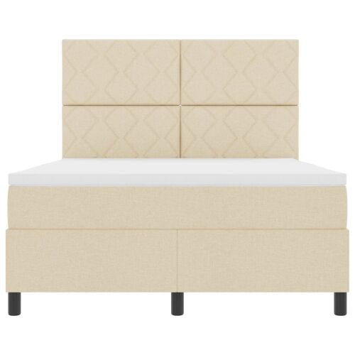 Box spring krevet s LED trakama Krema 160 x 200 cm tkanina - Krema 160 x 200 cm Dizajn s rombovima Cijena