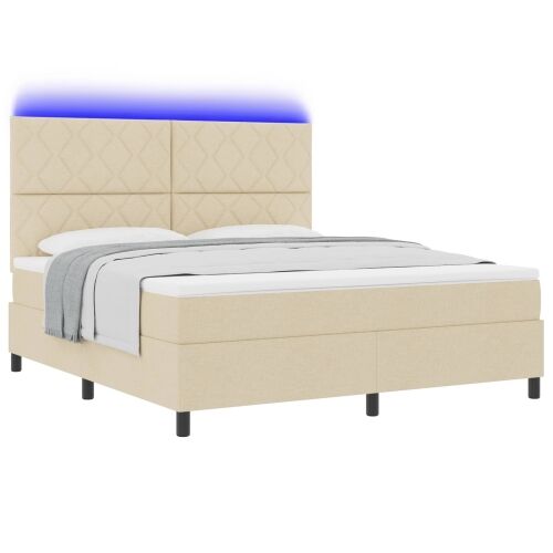 Box spring krevet s LED trakama Krema 180 x 200 cm tkanina - Krema 180 x 200 cm Dizajn s rombovima Cijena