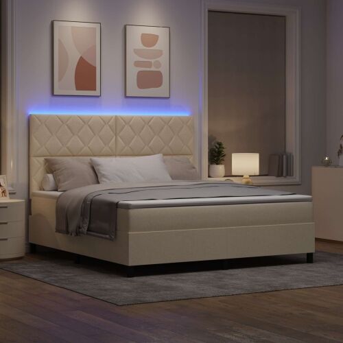 Box spring krevet s LED trakama Krema 180 x 200 cm tkanina - Krema 180 x 200 cm Dizajn s rombovima Cijena