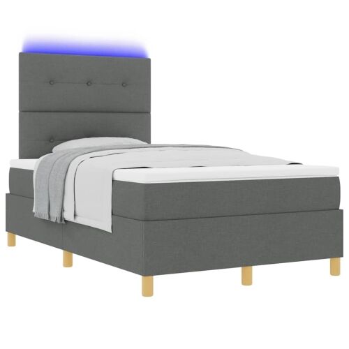 LED Box Spring Krevet Tamno siva 120 x 190 cm tkanina - Tamno siva 120 x 190 cm Prošiveno gumbima Cijena