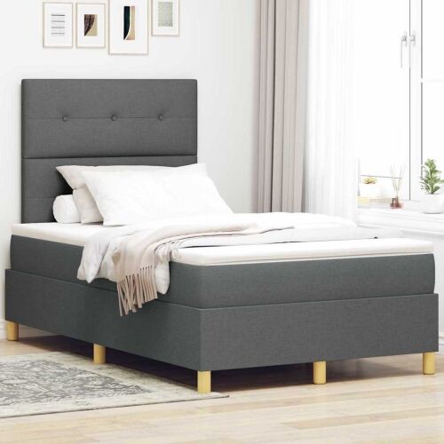 LED Box Spring Krevet Tamno siva 120 x 190 cm tkanina - Tamno siva 120 x 190 cm Prošiveno gumbima Cijena