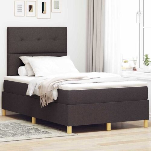 LED Box Spring Krevet Tamno smeđa 120 x 190 cm tkanina - Tamno smeđa 120 x 190 cm Prošiveno gumbima Cijena