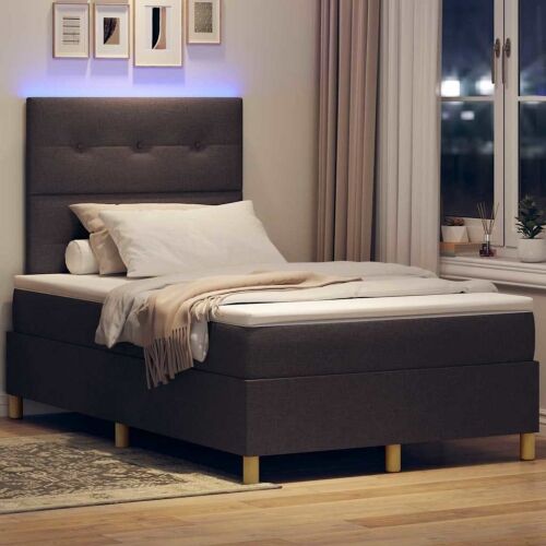 LED Box Spring Krevet Tamno smeđa 120 x 190 cm tkanina - Tamno smeđa 120 x 190 cm Prošiveno gumbima Cijena