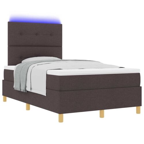 LED Box Spring Krevet Tamno smeđa 120 x 190 cm tkanina - Tamno smeđa 120 x 190 cm Prošiveno gumbima Cijena