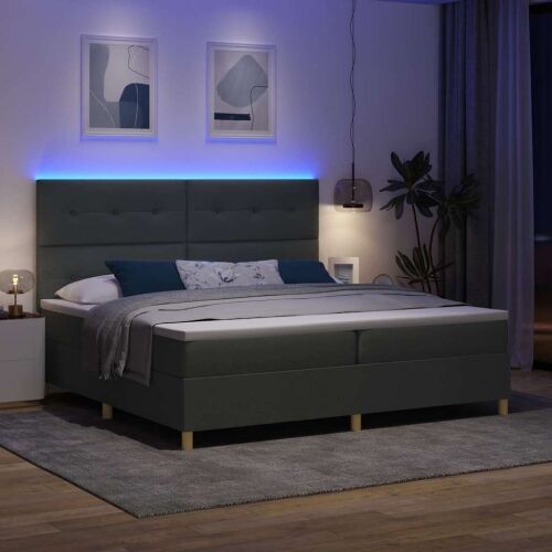 LED Box Spring Krevet Tamno siva 200 x 200 cm tkanina - Tamno siva 200 x 200 cm Prošiveno gumbima Cijena