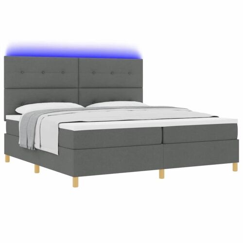 LED Box Spring Krevet Tamno siva 200 x 200 cm tkanina - Tamno siva 200 x 200 cm Prošiveno gumbima Cijena