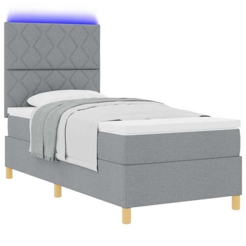 LED Box Spring Krevet Svijetlo siva 90 x 190 cm tkanina - Svjetlosiva 90 x 190 cm Dizajn s rombovima Cijena