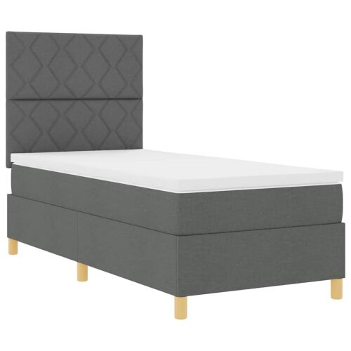 LED Box Spring Krevet Tamno siva 90 x 190 cm tkanina - Tamno siva 90 x 190 cm Dizajn s rombovima Cijena