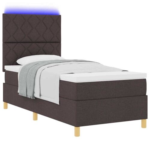 LED Box Spring Krevet Tamno smeđa 90 x 190 cm tkanina - Tamno smeđa 90 x 190 cm Dizajn s rombovima Cijena
