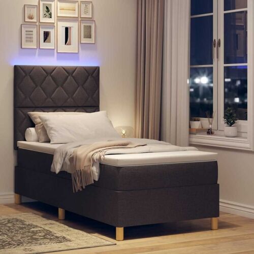 LED Box Spring Krevet Tamno smeđa 90 x 190 cm tkanina - Tamno smeđa 90 x 190 cm Dizajn s rombovima Cijena
