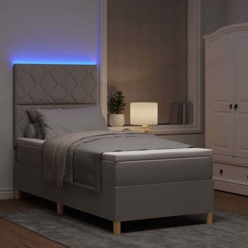 LED Box Spring Krevet Sivo-smeđa 90 x 190 cm tkanina - Sivo-smeđa 90 x 190 cm Dizajn s rombovima Cijena