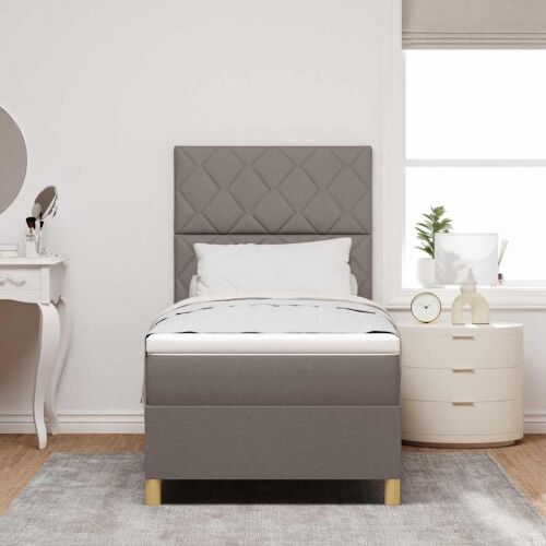 LED Box Spring Krevet Sivo-smeđa 90 x 190 cm tkanina - Sivo-smeđa 90 x 190 cm Dizajn s rombovima Cijena