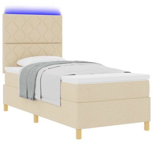 LED Box Spring Krevet s uzglavljem Krema 90 x 190 cm tkanina - Krema 90 x 190 cm Dizajn s rombovima Cijena