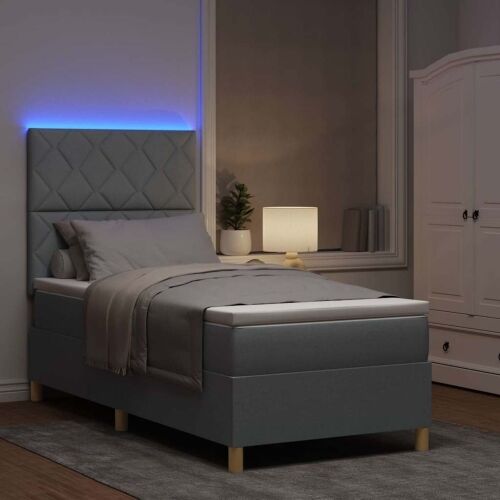 LED Box Spring Krevet Svijetlo siva 90 x 200 cm tkanina - Svjetlosiva 90 x 200 cm Dizajn s rombovima Cijena