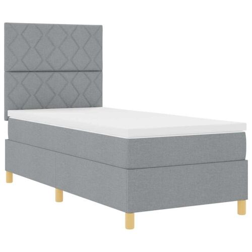 LED Box Spring Krevet Svijetlo siva 90 x 200 cm tkanina - Svjetlosiva 90 x 200 cm Dizajn s rombovima Cijena