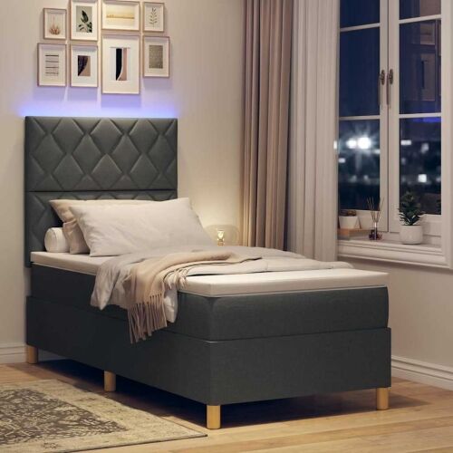 LED Box Spring Krevet Tamno siva 90 x 200 cm tkanina - Tamno siva 90 x 200 cm Dizajn s rombovima Cijena