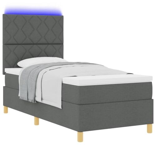 LED Box Spring Krevet Tamno siva 90 x 200 cm tkanina - Tamno siva 90 x 200 cm Dizajn s rombovima Cijena