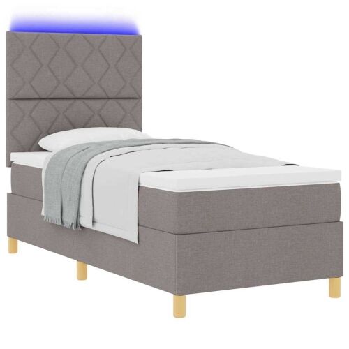 LED Box Spring Krevet Sivo-smeđa 90 x 200 cm tkanina - Sivo-smeđa 90 x 200 cm Dizajn s rombovima Cijena