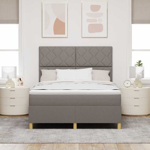 LED Box Spring Krevet Sivo-smeđa 140 x 190 cm tkanina - Sivo-smeđa 140 x 190 cm Dizajn s rombovima Cijena
