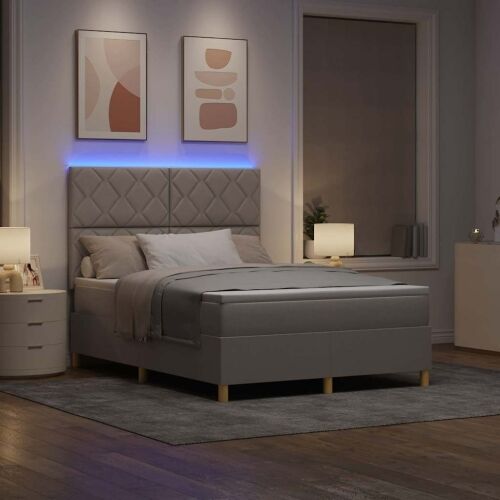 LED Box Spring Krevet Sivo-smeđa 140 x 190 cm tkanina - Sivo-smeđa 140 x 190 cm Dizajn s rombovima Cijena