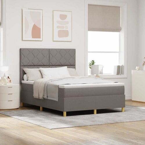 LED Box Spring Krevet Sivo-smeđa 140 x 190 cm tkanina - Sivo-smeđa 140 x 190 cm Dizajn s rombovima Cijena