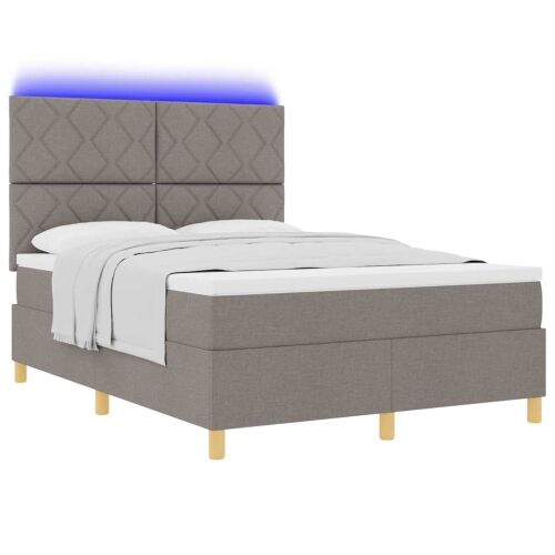 LED Box Spring Krevet Sivo-smeđa 140 x 190 cm tkanina - Sivo-smeđa 140 x 190 cm Dizajn s rombovima Cijena
