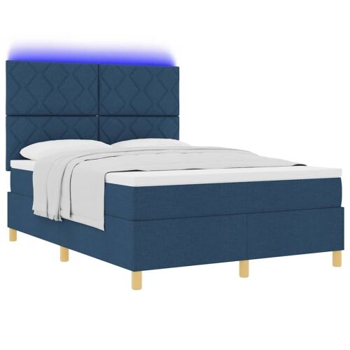 LED Box Spring Krevet s uzglavljem Plava 140 x 200 cm tkanina - Plava 140 x 200 cm Dizajn s rombovima Cijena