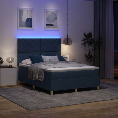 LED Box Spring Krevet s uzglavljem Plava 140 x 200 cm tkanina - Plava 140 x 200 cm Dizajn s rombovima Cijena