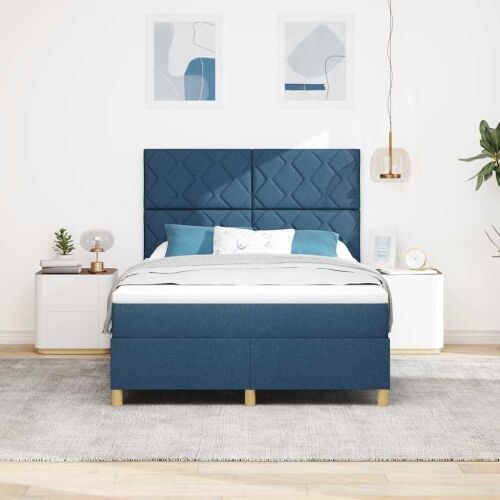 LED Box Spring Krevet s uzglavljem Plava 160 x 200 cm tkanina - Plava 160 x 200 cm Dizajn s rombovima Cijena