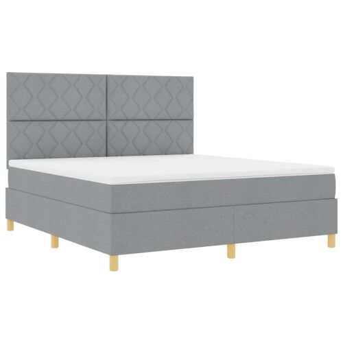 LED Box Spring Krevet Svijetlo siva 180 x 200 cm tkanina - Svjetlosiva 180 x 200 cm Dizajn s rombovima Cijena