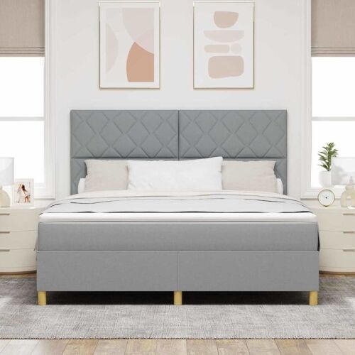 LED Box Spring Krevet Svijetlo siva 180 x 200 cm tkanina - Svjetlosiva 180 x 200 cm Dizajn s rombovima Cijena