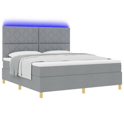 LED Box Spring Krevet Svijetlo siva 180 x 200 cm tkanina - Svjetlosiva 180 x 200 cm Dizajn s rombovima Cijena