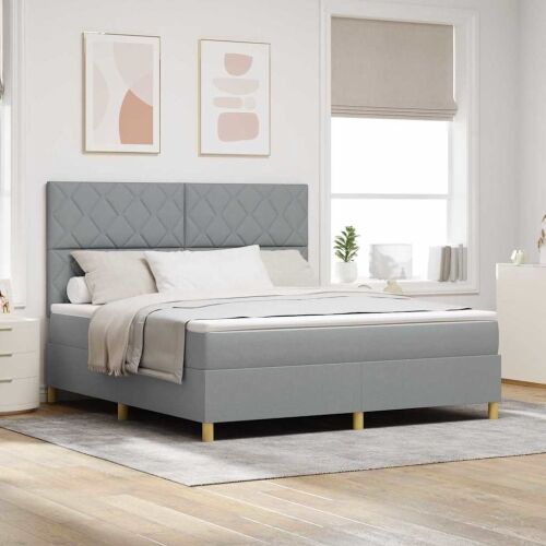 LED Box Spring Krevet Svijetlo siva 180 x 200 cm tkanina - Svjetlosiva 180 x 200 cm Dizajn s rombovima Cijena
