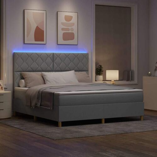 LED Box Spring Krevet Svijetlo siva 180 x 200 cm tkanina - Svjetlosiva 180 x 200 cm Dizajn s rombovima Cijena