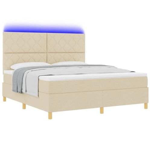 LED Box Spring Krevet s uzglavljem Krema 180 x 200 cm tkanina - Krema 180 x 200 cm Dizajn s rombovima Cijena