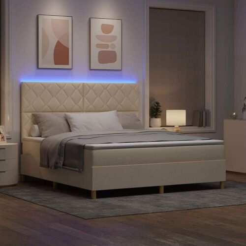 LED Box Spring Krevet s uzglavljem Krema 180 x 200 cm tkanina - Krema 180 x 200 cm Dizajn s rombovima Cijena