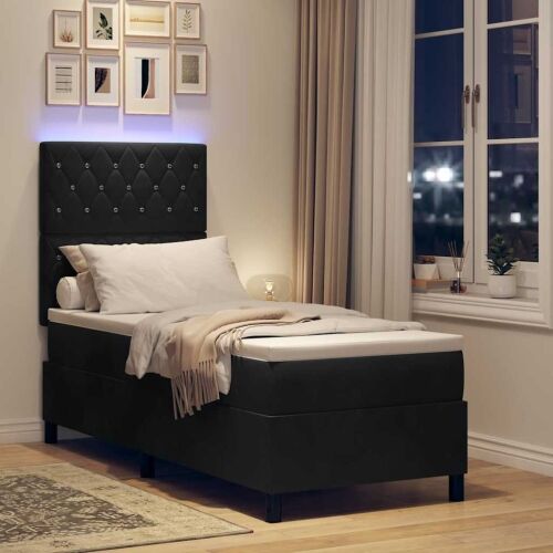 LED Box Spring Krevet s madracem Crna 80 x 200 cm Baršun - Crna 80 x 200 cm Kristal s dugmadima Cijena