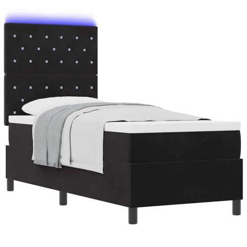 LED Box Spring Krevet s madracem Crna 80 x 200 cm Baršun - Crna 80 x 200 cm Kristal s dugmadima Cijena