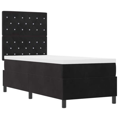 LED Box Spring Krevet s madracem Crna 80 x 200 cm Baršun - Crna 80 x 200 cm Kristal s dugmadima Cijena
