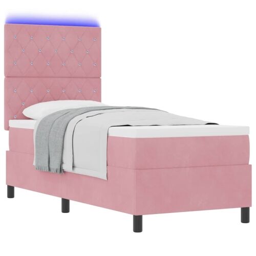 LED Box Spring Krevet s madracem Ružičasta 80 x 200 cm Baršun - Ružičasta 80 x 200 cm Kristal s dugmadima Cijena