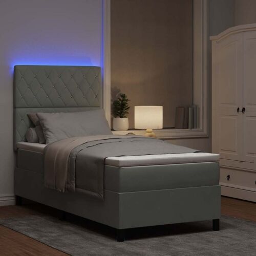 LED Box Spring Krevet Svijetlo siva 90 x 190 cm tkanina - Svjetlosiva 90 x 190 cm Kristal s dugmadima Cijena